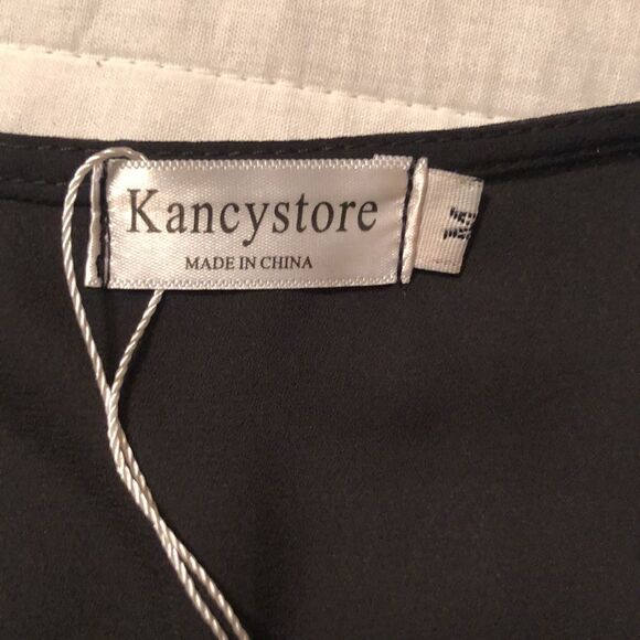 Kancystore M Black Button Front V-Neck Bell Quarter Sleeve Tie Front Blouse - Picture 11 of 12